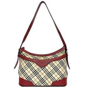 Burberry Shoulder Bag Bordeaux Red Beige Check Shoulder Handbag Zipper